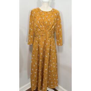 LOUCHE Anthropologie Us Large Yellow Llama Empire Waist BIRTE Midi Dress Farm